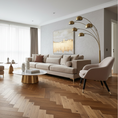 Lusso Novara Herringbone Smoked Brushed & Lacquered Engineered Oak