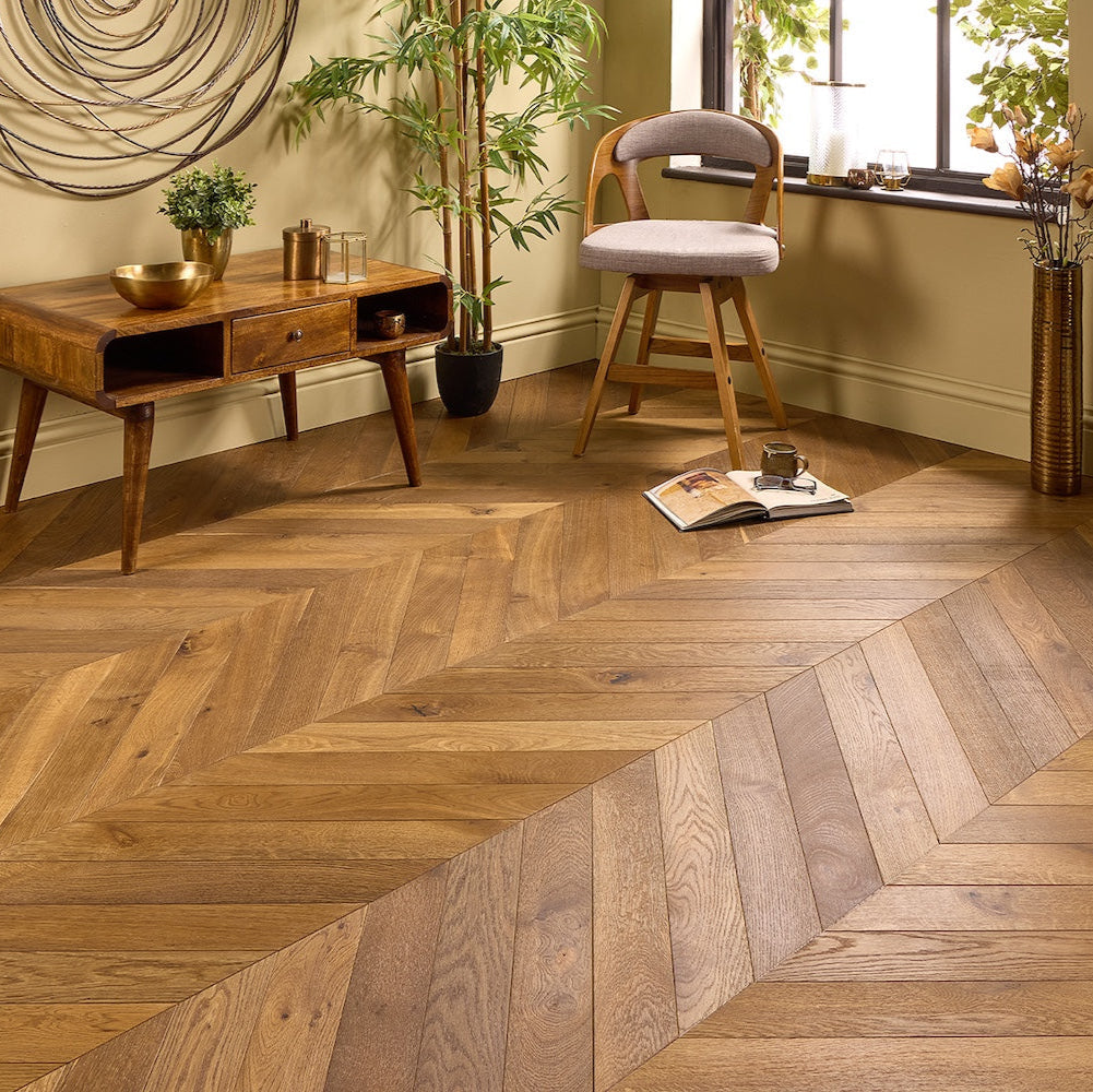 Lusso Palermo Char Oak Chevron Engineered Flooring - (SAMPLE)