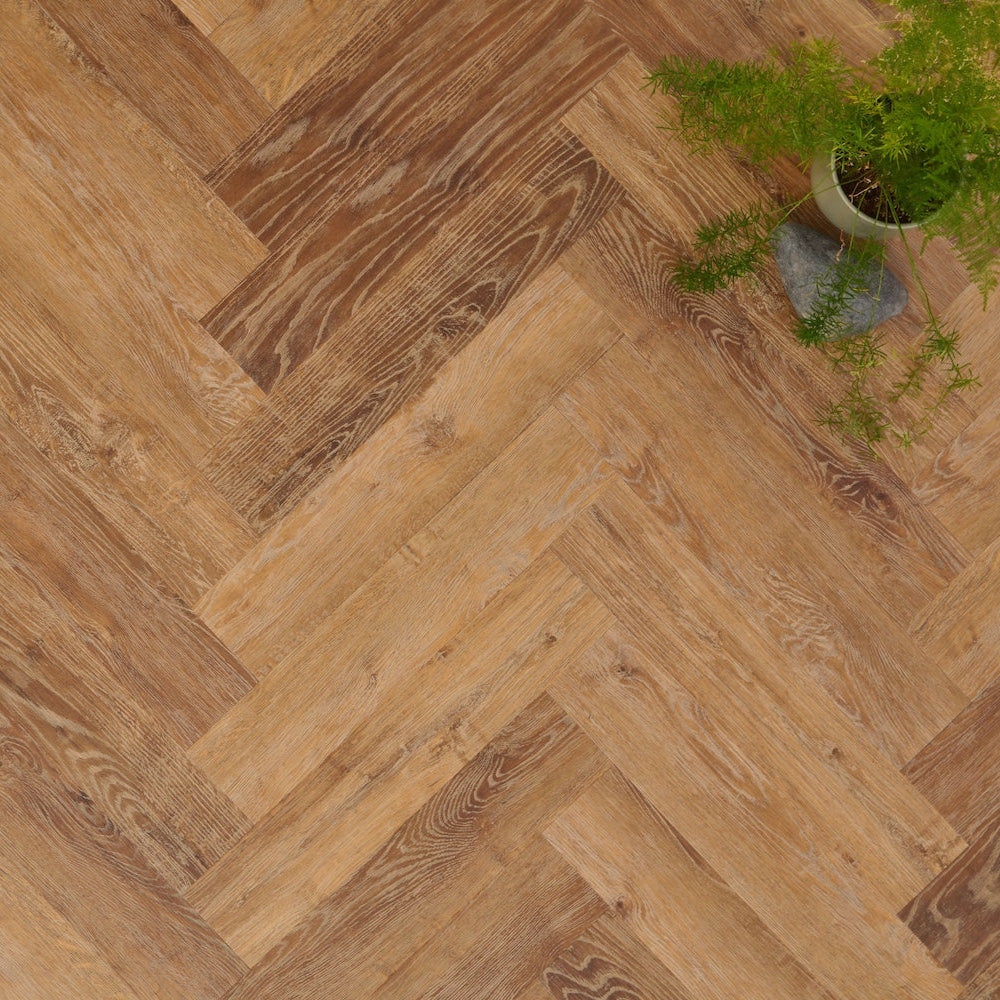 Lusso Portofino Herringbone Norwegian Oak Glue Down LVT Vinyl Flooring - (SAMPLE)