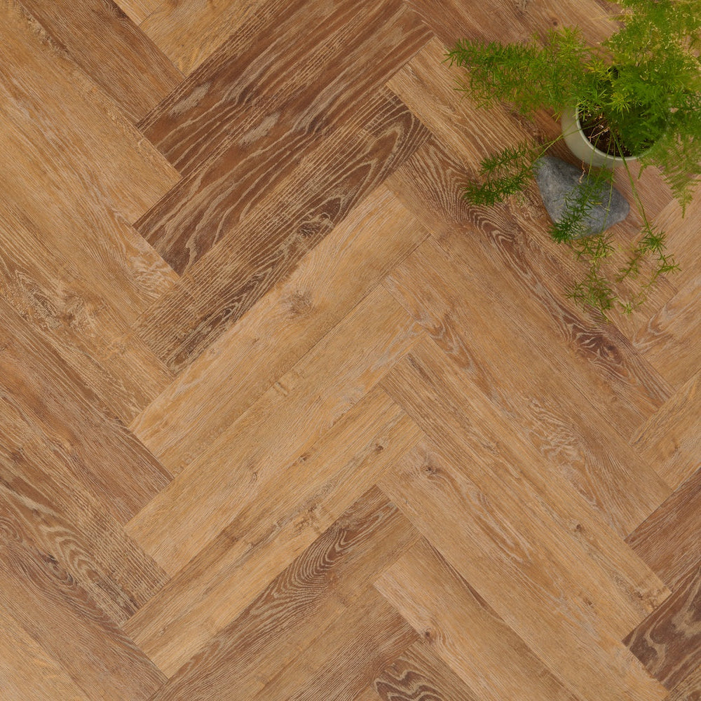 Lusso Portofino Herringbone Norwegian Oak SPC Click Vinyl Flooring - (SAMPLE)