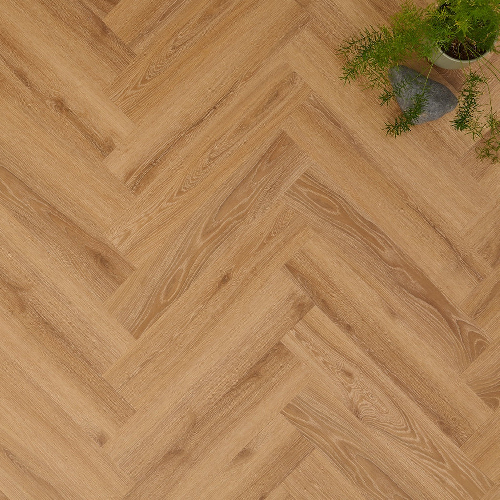 Lusso Portofino Herringbone Sunshine Oak Glue Down LVT Vinyl Flooring - (SAMPLE)