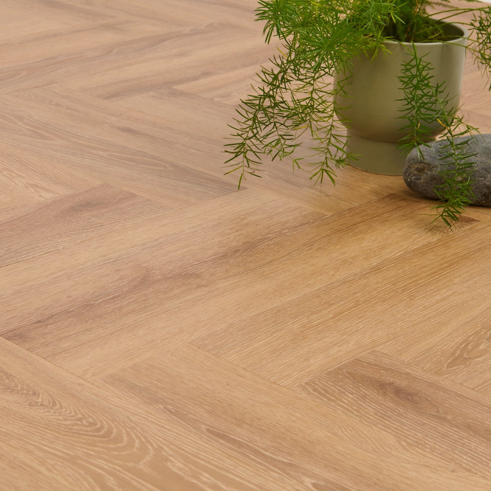 Lusso Portofino Herringbone Sunshine Oak SPC Click Vinyl Flooring - (SAMPLE)