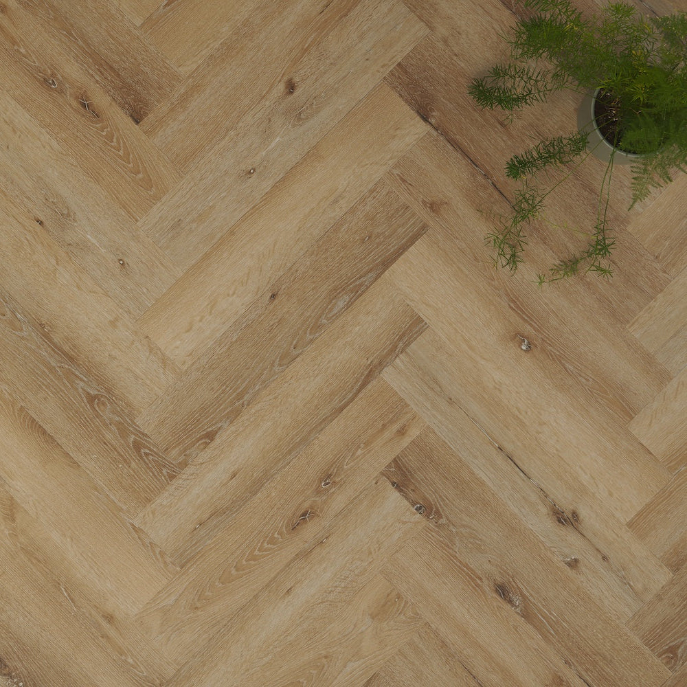 Lusso Portofino Herringbone Voyager Oak Glue Down LVT Vinyl Flooring - (SAMPLE)