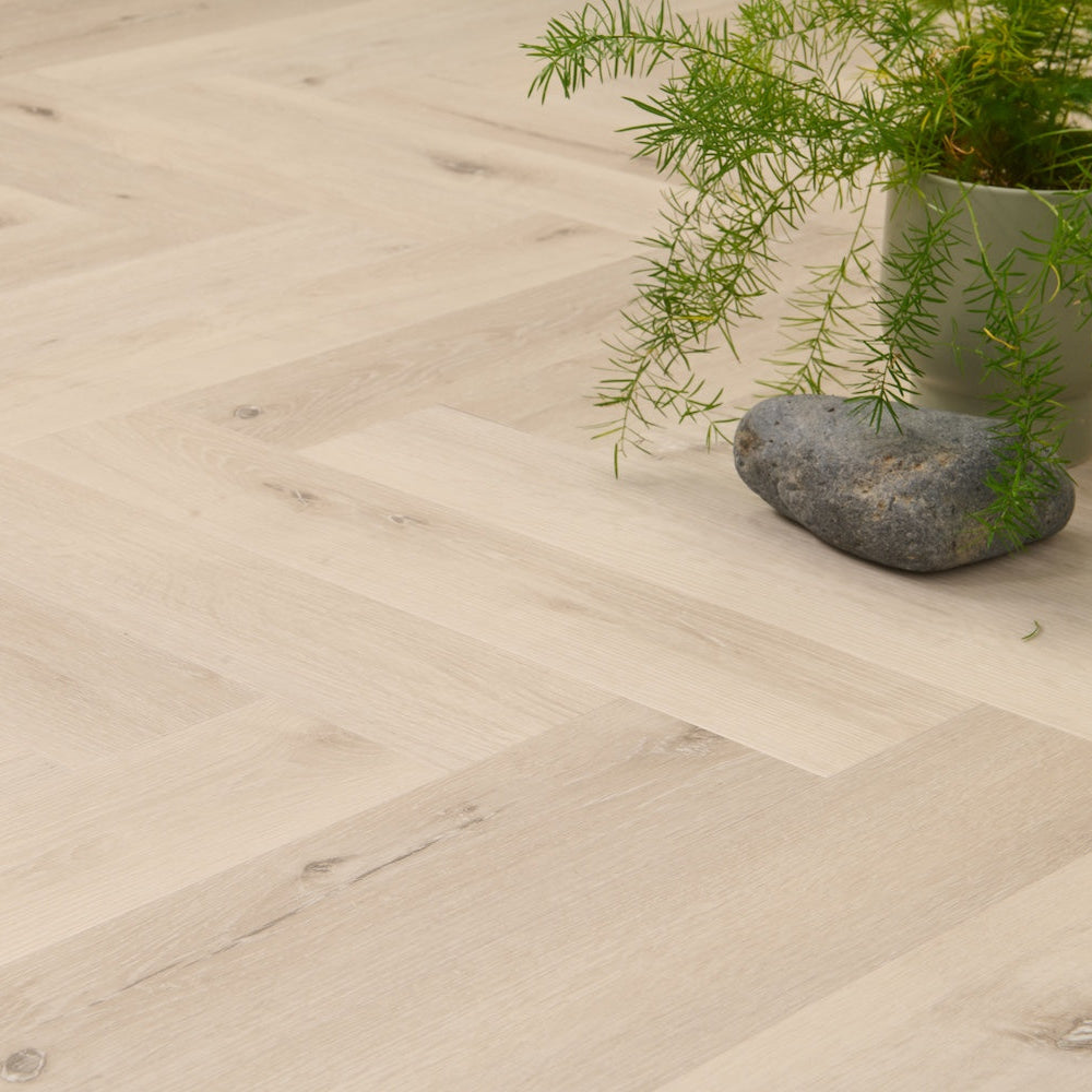 Lusso Portofino Herringbone White Oak Glue Down LVT Vinyl Flooring - (SAMPLE)