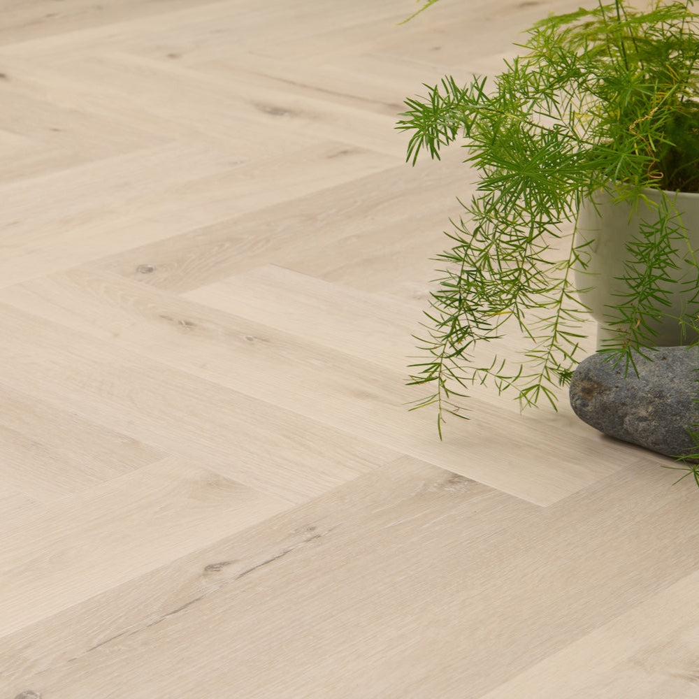 Portofino Herringbone White Oak Glue Down LVT Vinyl Flooring - (SAMPLE)