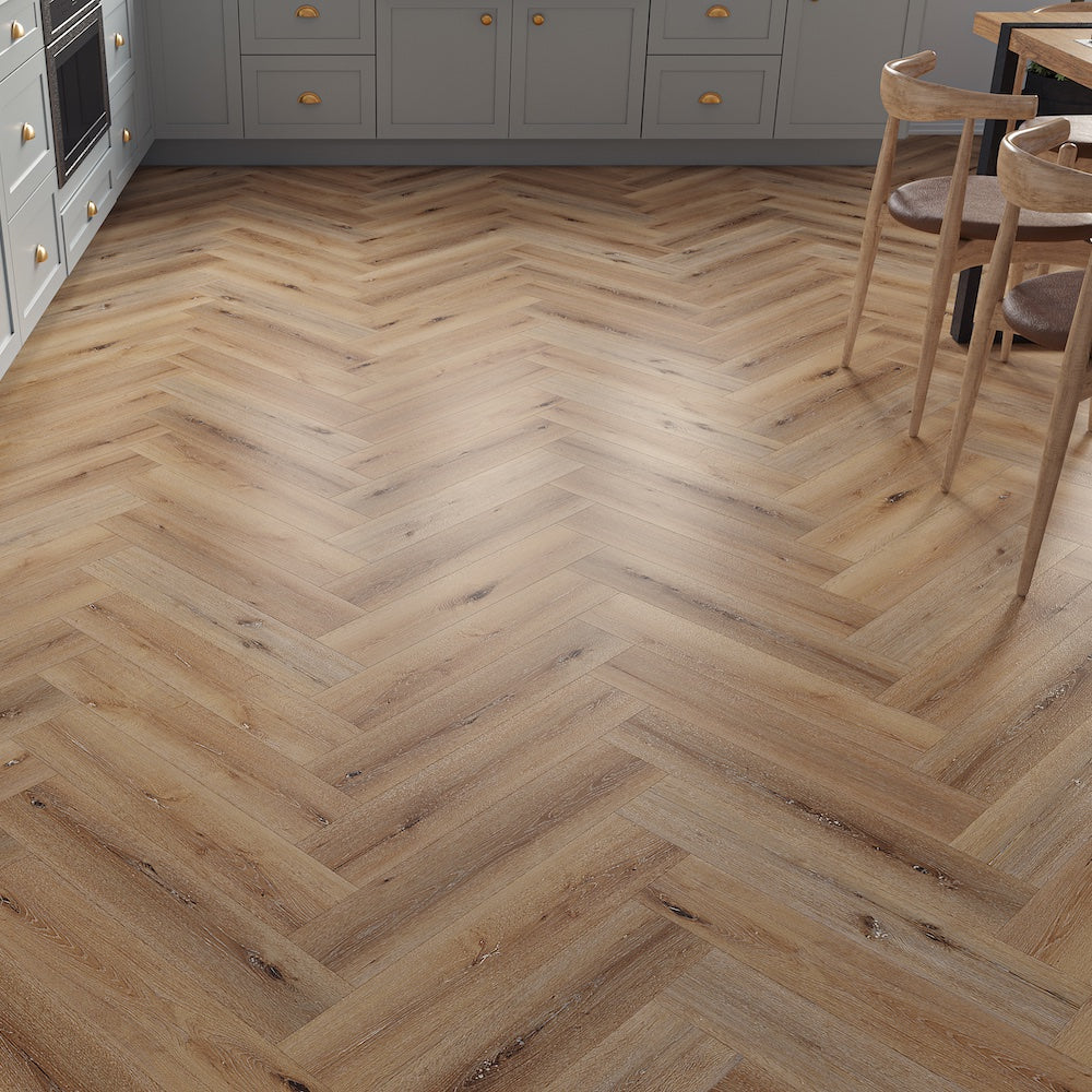 Lusso Taranto Duneside Oak Herringbone SPC Click Vinyl Flooring - (SAMPLE)