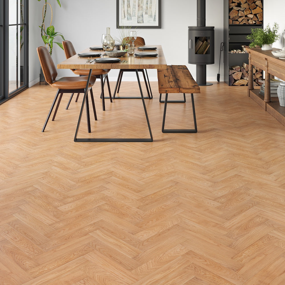 Lusso Venice Luxe Natural Oak Brushed & Oiled 20/6 mm Herringbone Engineered Wood Flooring - (SAMPLE)