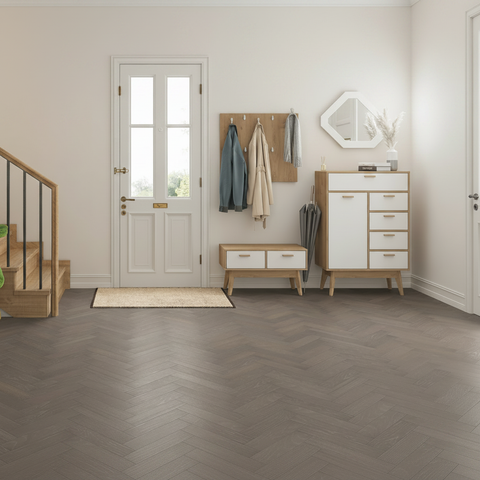 Lusso Uniqo Herringbone Smoked Grey Whitewashed Engineered Oak