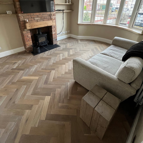 Herringbone Engineered Oak Flooring Dunwick Smoked Grey 90mm x 15mm
