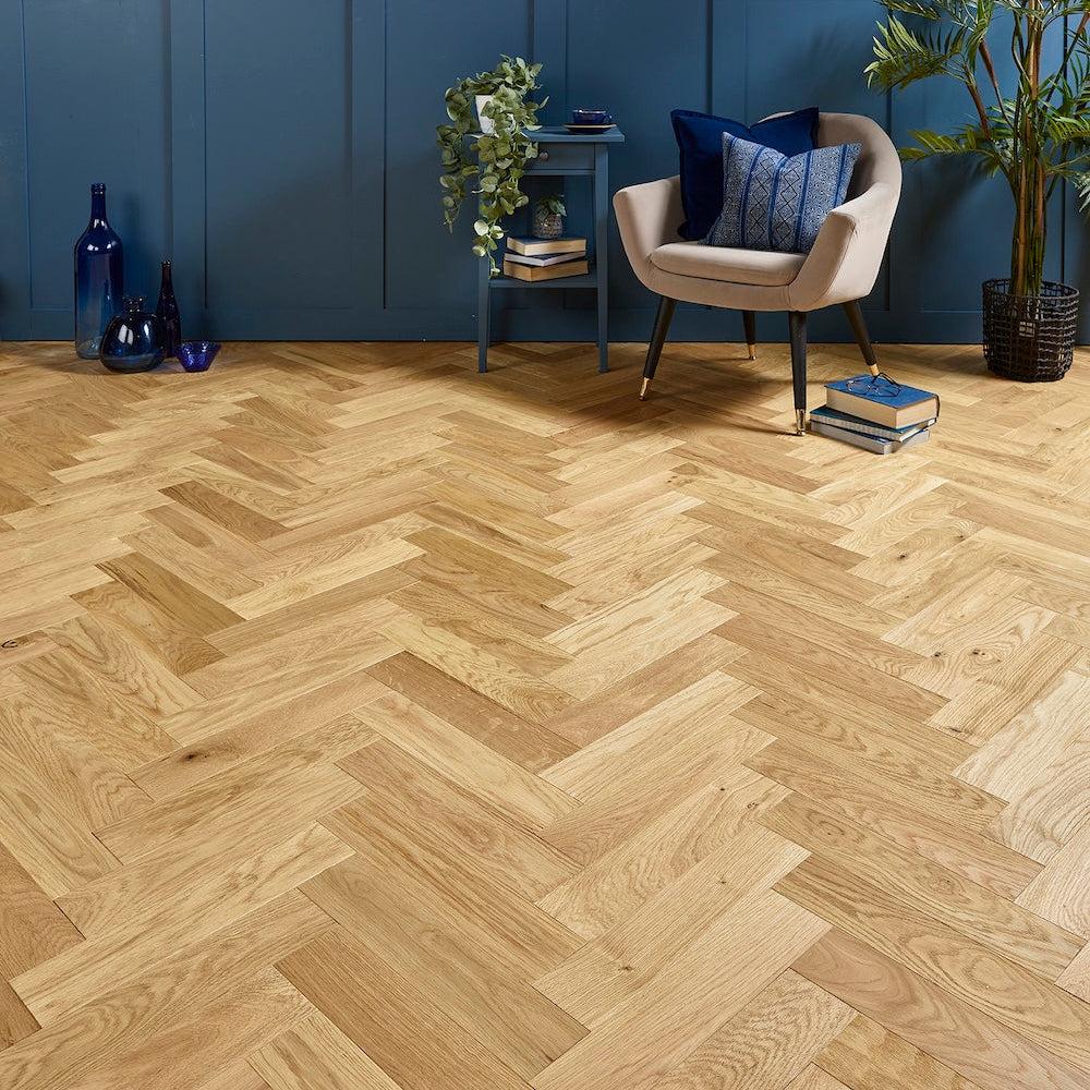 Herringbone Engineered Oak Flooring Malham Warm Brushed 90mm 14mm
