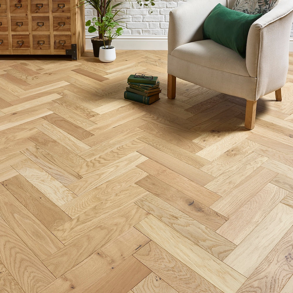 Herringbone Engineered Oak Flooring Ribble Brushed Invisible 90mm 14mm