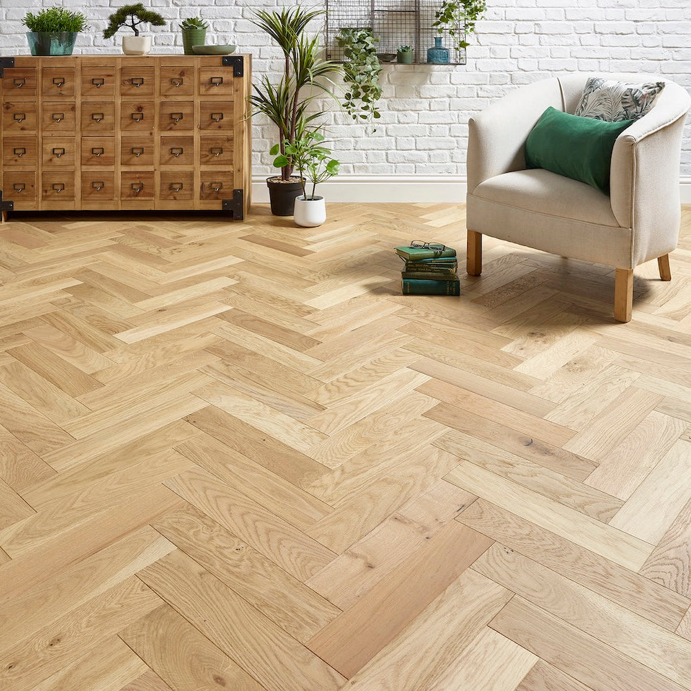 Herringbone Engineered Oak Flooring Ribble Brushed Invisible 90mm 14mm