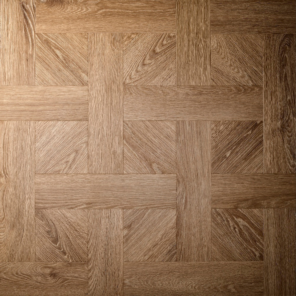 Textures Basket Weave LVT flooring in Cottage Oak
