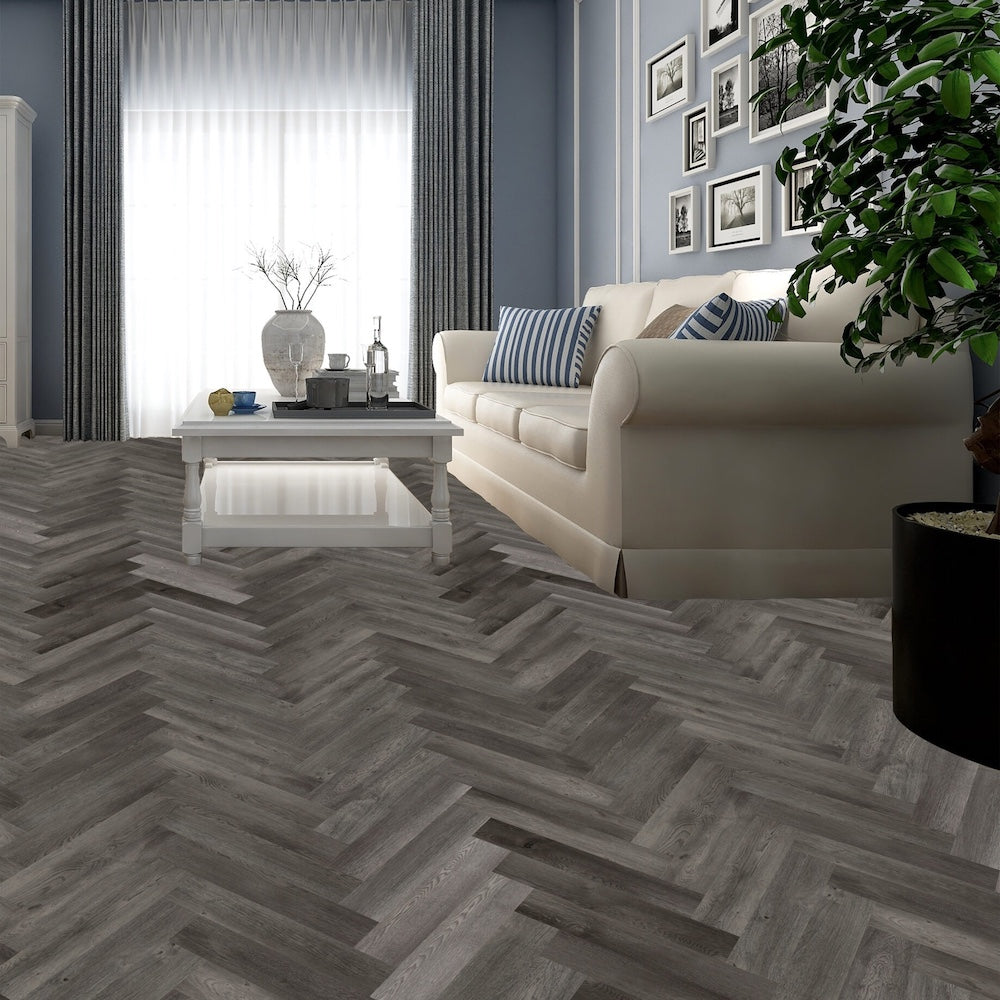 Lusso Portofino Herringbone Charred Oak SPC Click Vinyl Flooring - (SAMPLE)