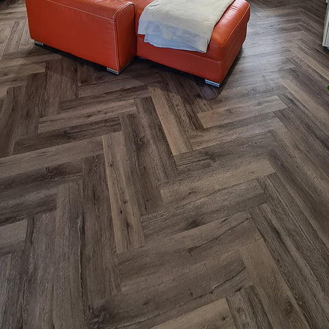 Lusso Portofino Herringbone Port Oak Glue Down LVT Vinyl Flooring