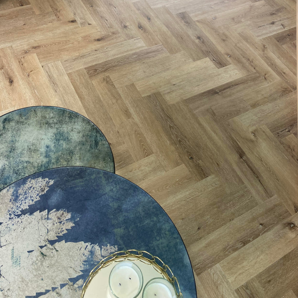 Lusso Portofino Herringbone Voyager Oak Glue Down LVT Vinyl Flooring